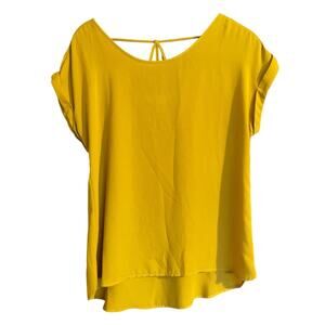 Women's PINK ROSE Mustard Yellow Blouse Top Sz M Lightweight Strappy Back